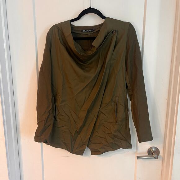BlankNYC Olive Green Linen Blend Drape Front Light Jacket Size XS - Picture 2 of 8